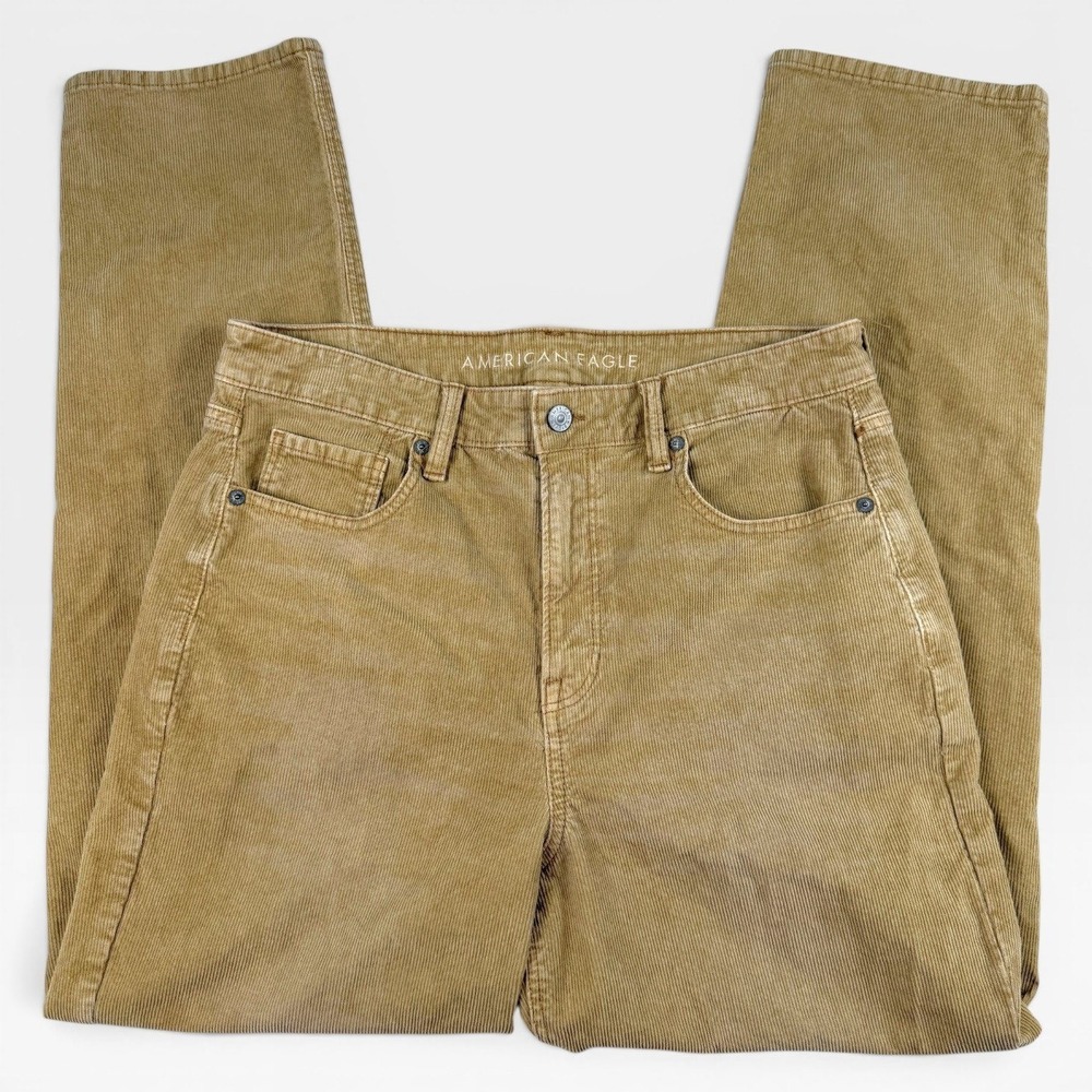 AMERICAN EAGLE Mom Straight Corduroy Jeans Womens 12 Long Tan High Rise Casual